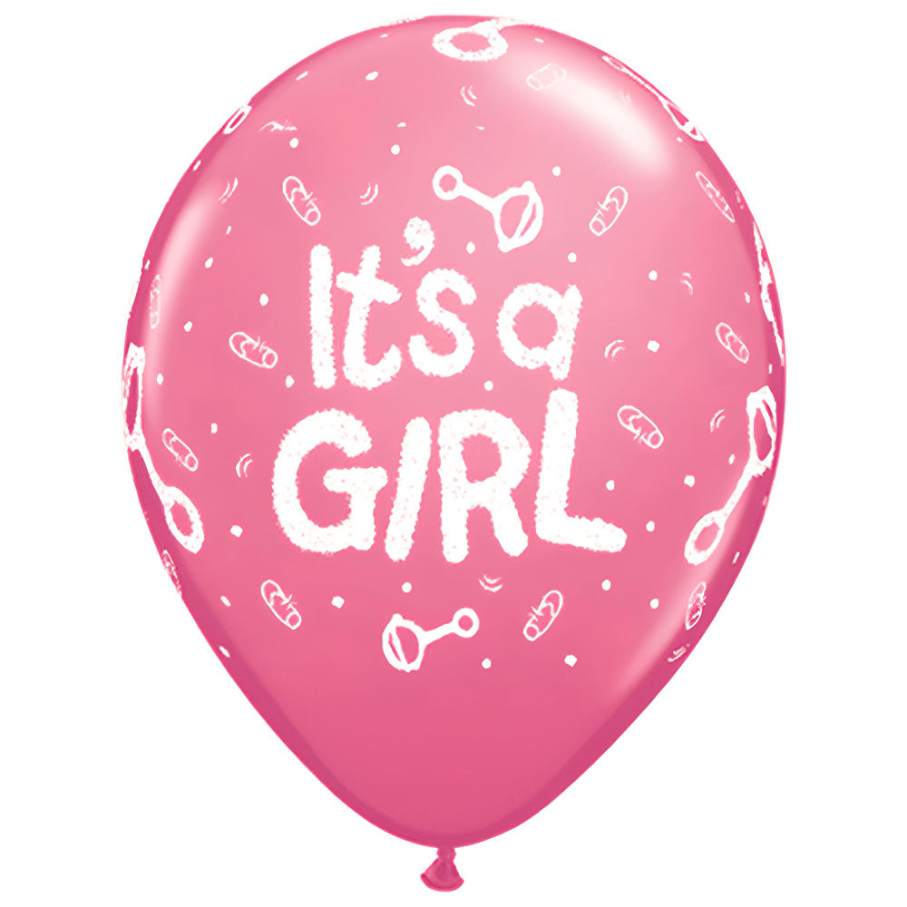 Qualatex 11 inch IT'S A GIRL RATTLE Latex Balloons