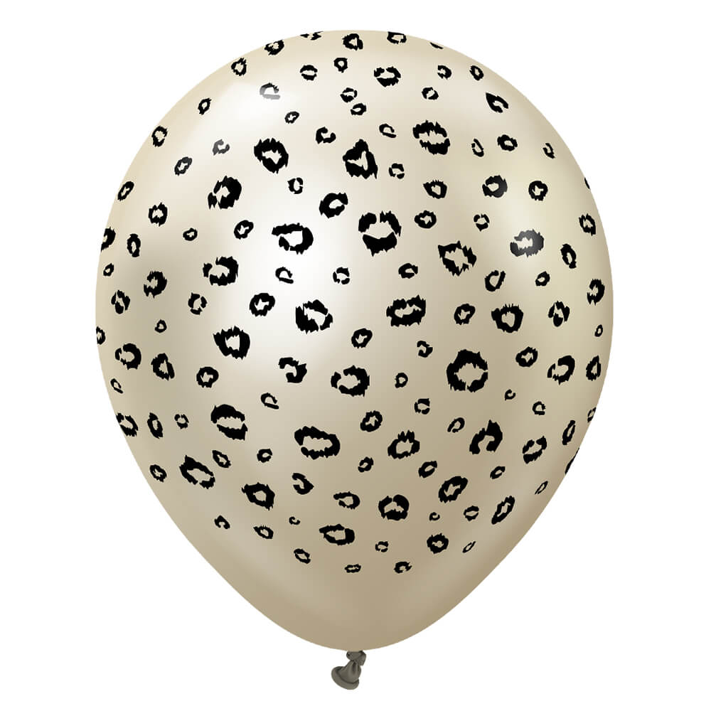 Kalisan 12 inch KALISAN SAFARI LEOPARD - MIRROR WHITE GOLD W/ BLACK INK Latex Balloons