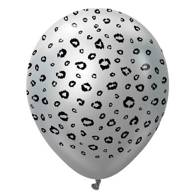 Kalisan 12 inch KALISAN SAFARI LEOPARD - MIRROR SILVER W/ BLACK INK Latex Balloons