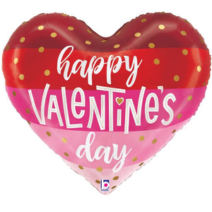 Betallic 24 inch SATIN STRIPES HAPPY VALENTINE'S DAY HEART Foil Balloon 25327P-B-P