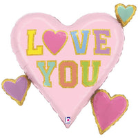 Betallic 28 inch LOVE PATCH MULTI HEARTS Foil Balloon 25330P-B-P