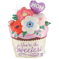 Betallic 24 inch FLORAL MOM CUPCAKE Foil Balloon 25342P-B-P