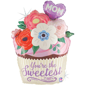 Betallic 24 inch FLORAL MOM CUPCAKE Foil Balloon 25342P-B-P