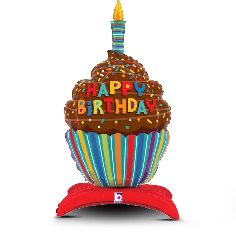 Betallic 31 inch HAPPY BIRTHDAY CUPCAKE STANDUPS Foil Balloon 25361P-B-P