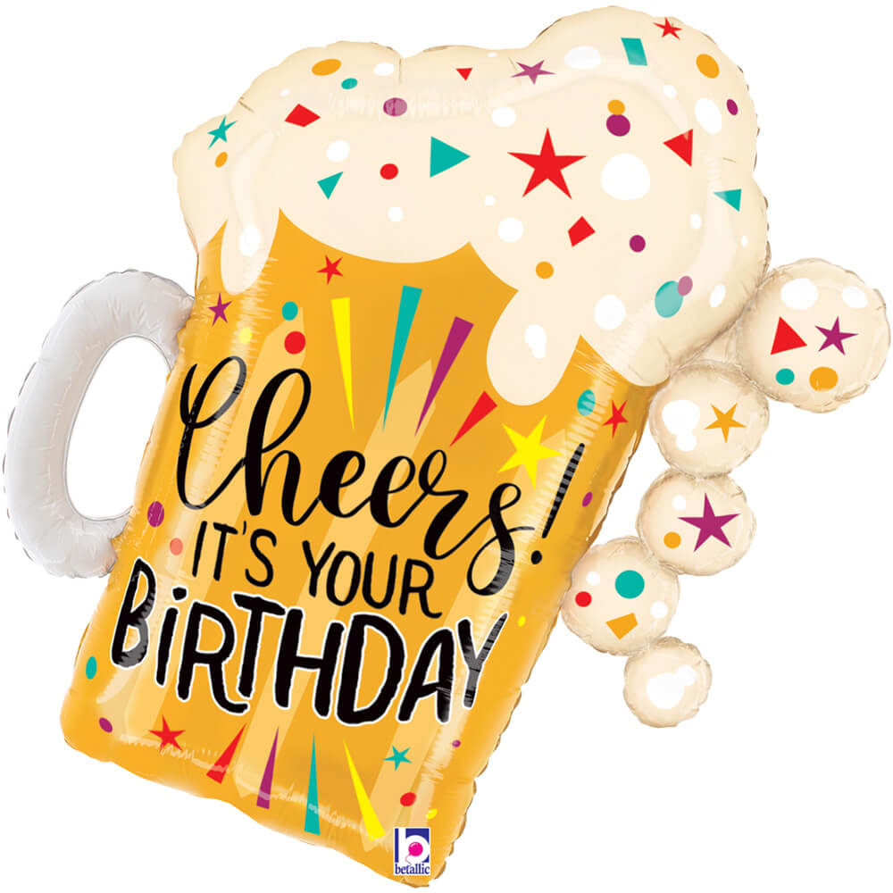 Betallic 27 inch HAPPY BIRTHDAY FUN CONFETTI BEER Foil Balloon 25365P-B-P