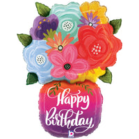 Betallic 29 inch HAPPY BIRTHDAY BRIGHT FLOWERS VASE Foil Balloon 25366P-B-P