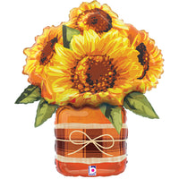 Betallic 26 inch SUNFLOWER MASON JAR Foil Balloon 25406P-B-P