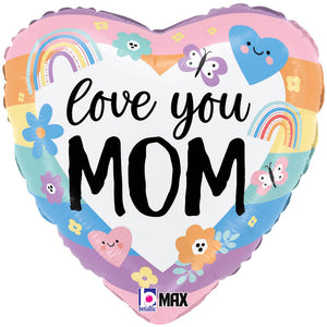 Betallic 18 inch PASTEL RAINBOW LOVE YOU MOM Foil Balloon 26341P-B-P