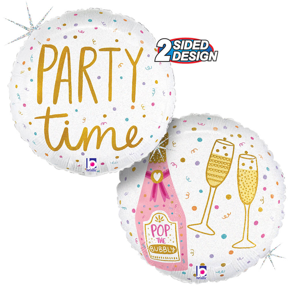 Betallic 18 inch PARTY TIME CHAMPAGNE Foil Balloon 26362P-B-P