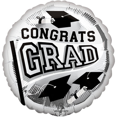 Anagram 18 inch CONGRATS GRAD - SILVER Foil Balloon 46631-02-A-U