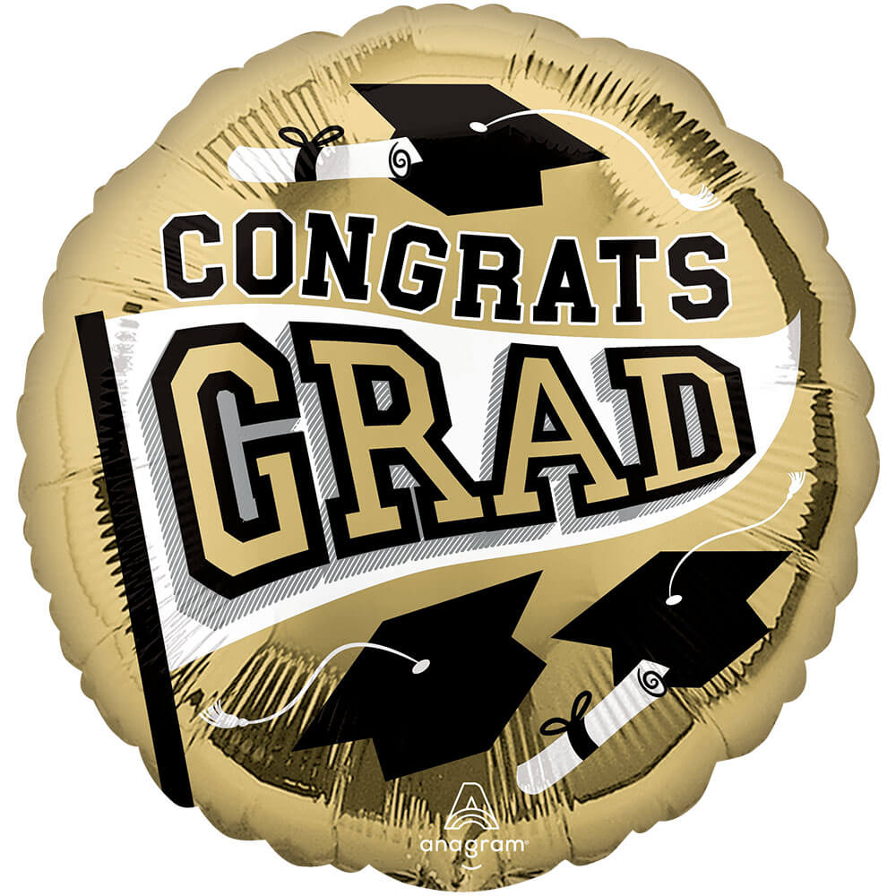 Anagram 18 inch CONGRATS GRAD - WHITE GOLD Foil Balloon 46632-02-A-U