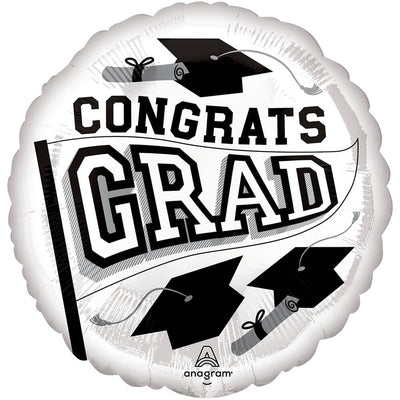 Anagram 18 inch CONGRATS GRAD - WHITE Foil Balloon 46633-02-A-U