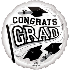 Anagram 18 inch CONGRATS GRAD - WHITE Foil Balloon 46633-02-A-U