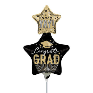 Anagram 12 inch CONGRATS GRAD STRIPES & STARS MINI SHAPE (AIR-FILL ONLY) Foil Balloon 46789-02-A-U