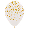 Sempertex 11 inch CRYSTAL CLEAR W/ GOLD CONFETTI PRINT Latex Balloons 53277-B