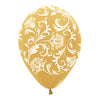 Sempertex 11 inch DAMASK - METALLIC GOLD Latex Balloons