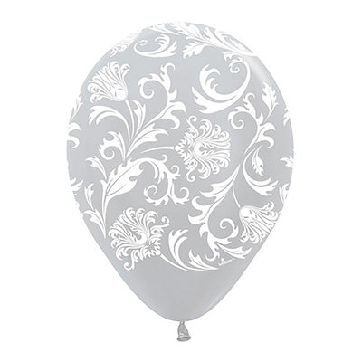 Sempertex 11 inch DAMASK - METALLIC SILVER Latex Balloons