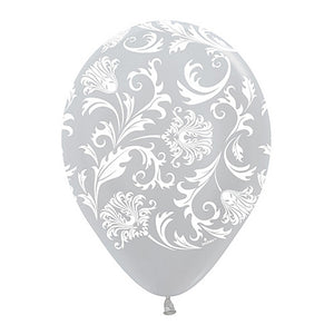 Sempertex 11 inch DAMASK - METALLIC SILVER Latex Balloons