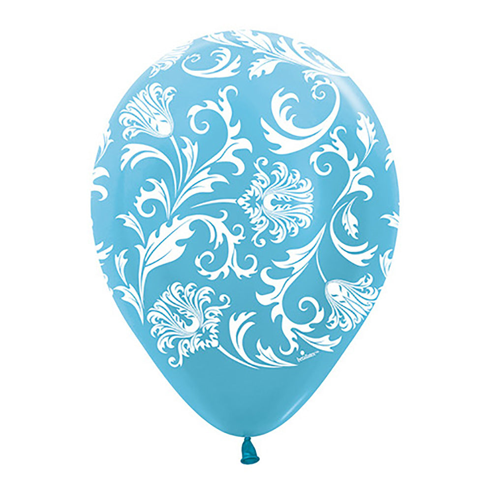 Sempertex 11 inch DAMASK - PEARL CARIBBEAN BLUE Latex Balloons