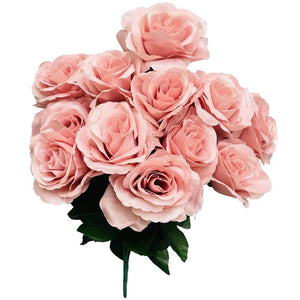 Party Brands 17 inch SATIN OPEN ROSE BUSH - DUSTY PINK Silk Flowers 400214-PB