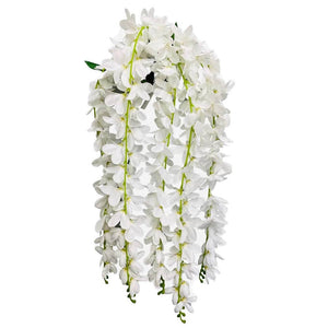 Party Brands 32 inch HANGING ORCHID BUSH - WHITE Silk Flowers 400219-PB