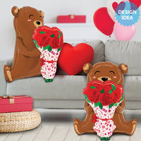 Betallic 25 inch ROSE BOUQUET BEAR Foil Balloon 25331P-B-P