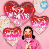 Betallic 24 inch SATIN STRIPES HAPPY VALENTINE'S DAY HEART Foil Balloon 25327P-B-P