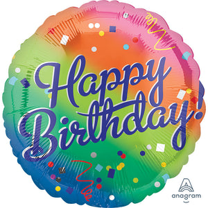 Anagram 17 inch HAPPY BIRTHDAY FANCY TYPE RAINBOW Foil Balloon 41285-02-A-U