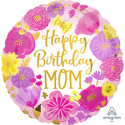 Anagram 17 inch HAPPY BIRTHDAY MOM PAINTED FLOWERS Foil Balloon 41279-02-A-U