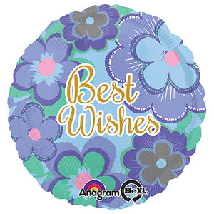 Anagram 18 inch BEST WISHES BLUE FLORAL Foil Balloon 30777-01-A-P