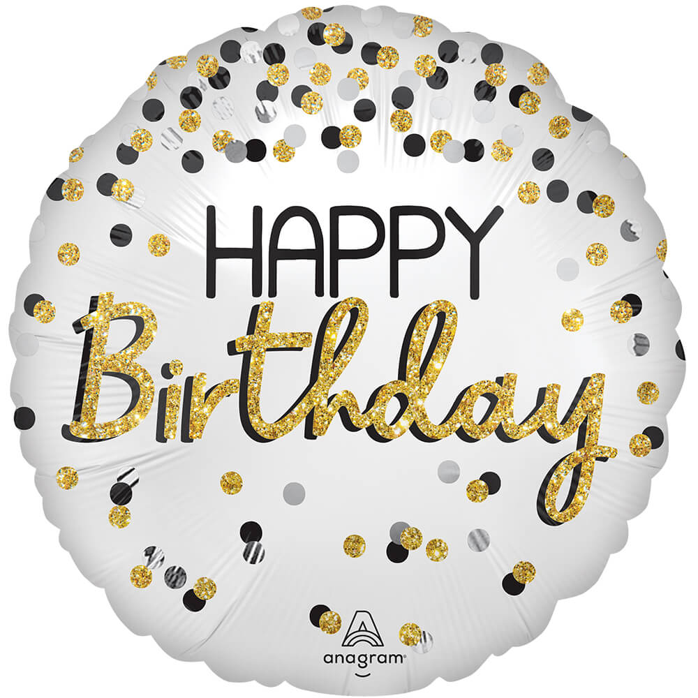 Anagram 18 inch BLACK SILVER GOLD BIRTHDAY Foil Balloon 45705-01-A-P