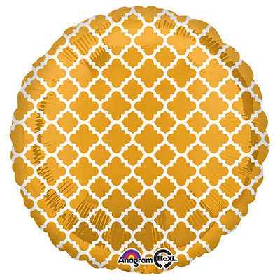 Anagram 18 inch CIRCLE - QUATREFOIL GOLD AND WHITE Foil Balloon 32861-02-A-U