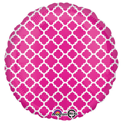 Anagram 18 inch CIRCLE - QUATREFOIL PINK AND WHITE Foil Balloon 32659-02-A-U