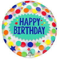 Anagram 18 inch CLEARZ - HAPPY BIRTHDAY DOTS & STARS Plastic Balloon 44780-11-A-P