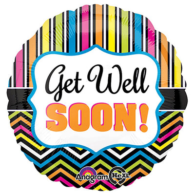 Anagram 18 inch GET WELL STRIPE AND CHEVRON Foil Balloon 30780-01-A-P