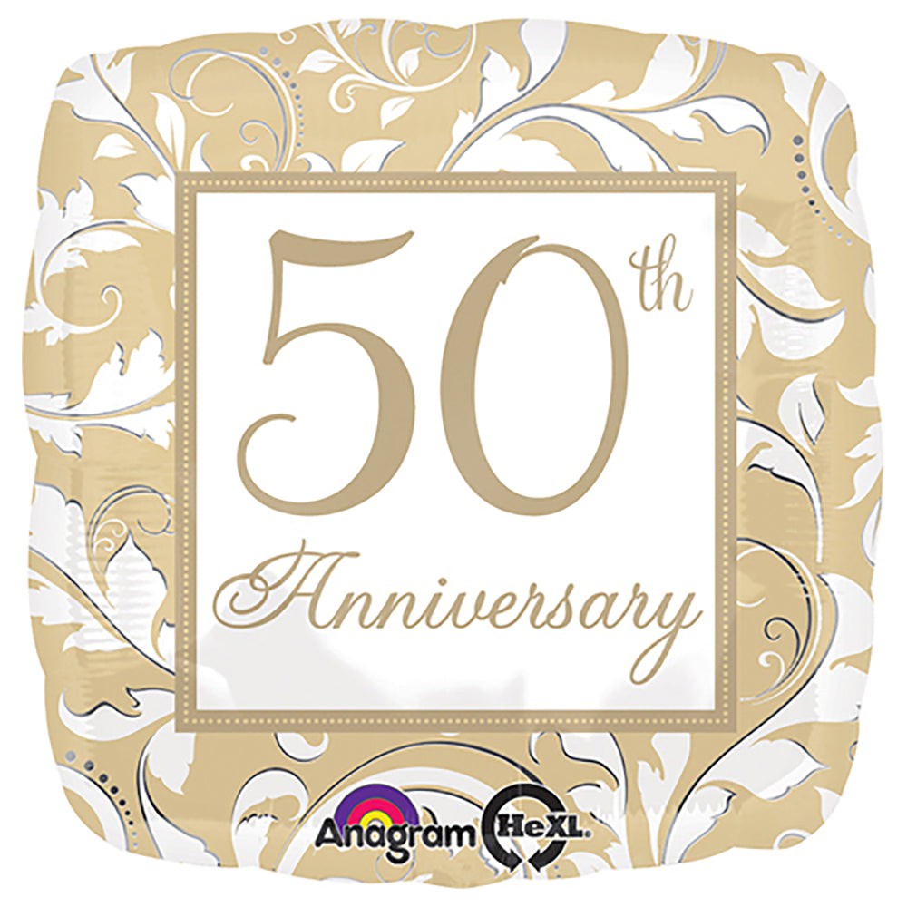 Anagram 18 inch GOLD ELEGANT SCROLL 50TH ANNIVERSARY Foil Balloon