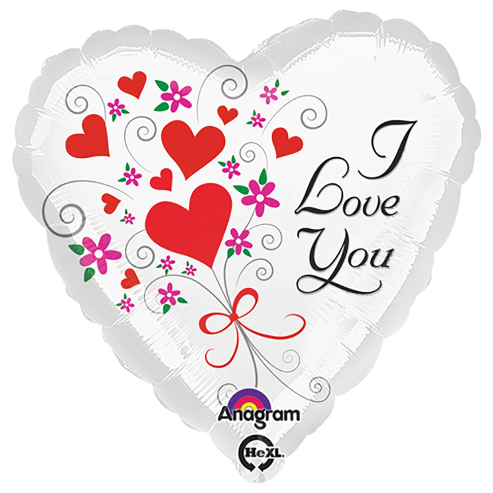 Anagram 18 inch I LOVE YOU FLORAL HEARTS Foil Balloon 31821-01-A-P