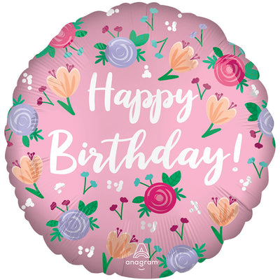 Anagram 18 inch SATIN HAPPY BIRTHDAY PEONY Foil Balloon 45937-01-A-P