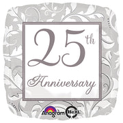 Anagram 18 inch SILVER ELEGANT SCROLL 25TH ANNIVERSARY Foil Balloon