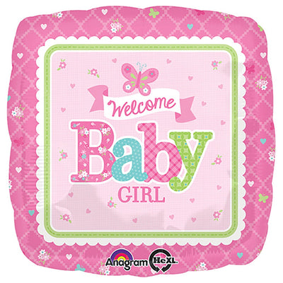 Anagram 18 inch WELCOME BABY GIRL BUTTERFLY Foil Balloon 30747-01-A-P