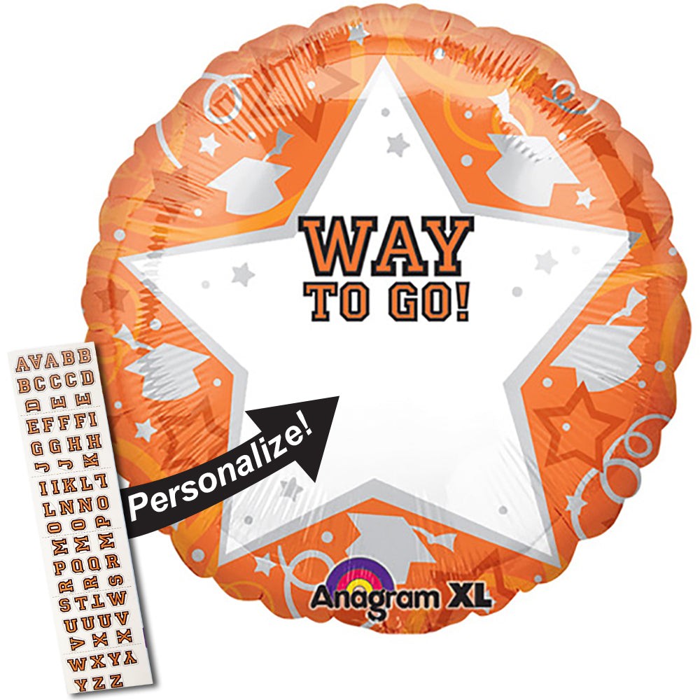 Anagram 22 inch WAY TO GO - ORANGE Foil Balloon 17610-01-A-P