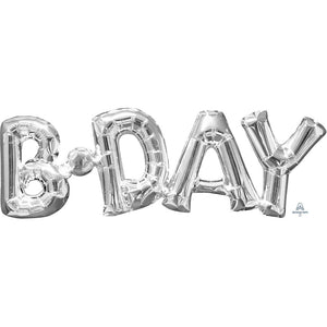 Anagram 26″ BLOCK PHRASE: "B-DAY" - SILVER (AIR-FILL ONLY) Foil Balloon 33102-01-A-P