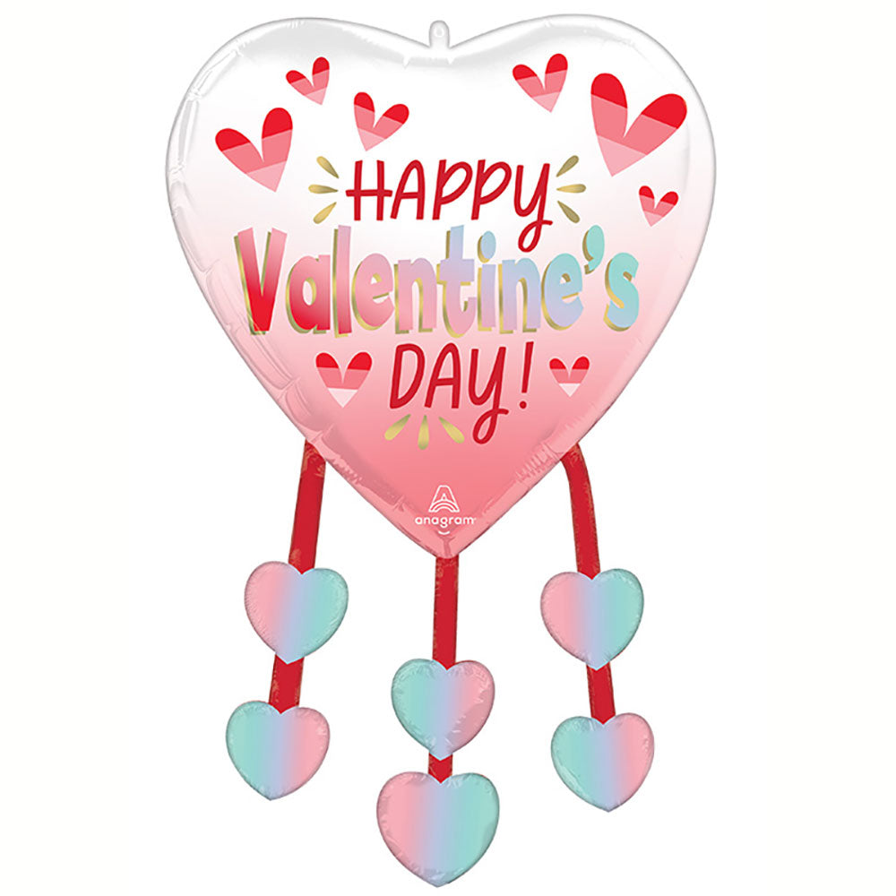 Anagram 34 inch HAPPY VALENTINE'S DAY DIFFUSED OMBRE HEART DANGLERS Foil Balloon 45097-01-A-P