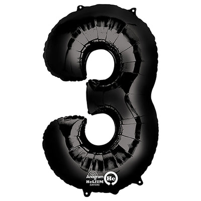 Anagram 34 inch NUMBER 3 - ANAGRAM - BLACK Foil Balloon 30142-01-A-P