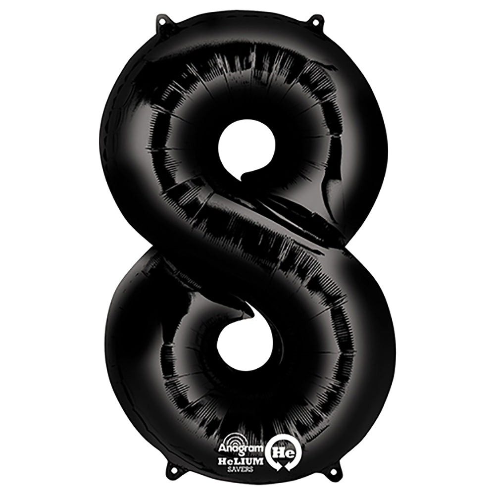 Anagram 34 inch NUMBER 8 - ANAGRAM - BLACK Foil Balloon 30147-01-A-P