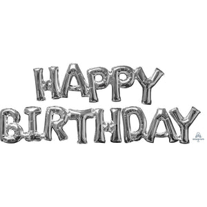 Anagram BLOCK PHRASE: ″HAPPY BIRTHDAY" - SILVER (AIR-FILL ONLY) Foil Balloon 36097-01-A-P