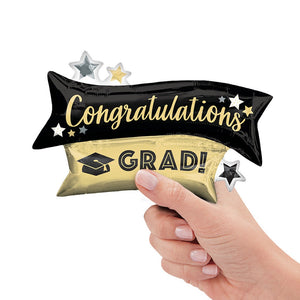 Anagram CONGRATULATIONS GRAD GOLD & BLACK MINI SHAPE (AIR-FILL ONLY) Foil Balloon 44223-02-A-U