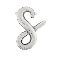 Betallic 14 inch SCRIPT LETTER S - SILVER (AIR-FILL ONLY) Foil Balloon 34719SP-B-P