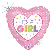 Betallic 18 inch BABY GIRL DOTS HEART Foil Balloon 86899P-B-P