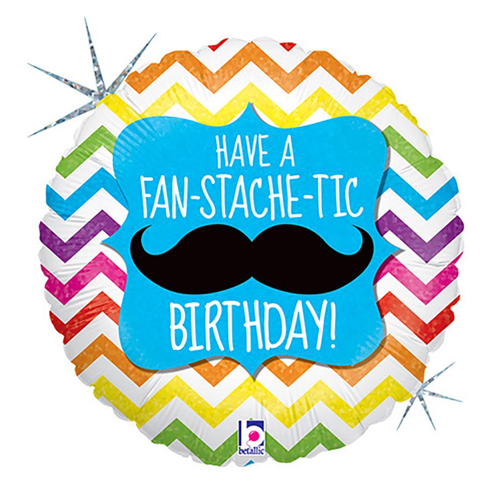 Betallic 18 inch FAN-STACHE-TIC BIRTHDAY Foil Balloon 36026P-B-P